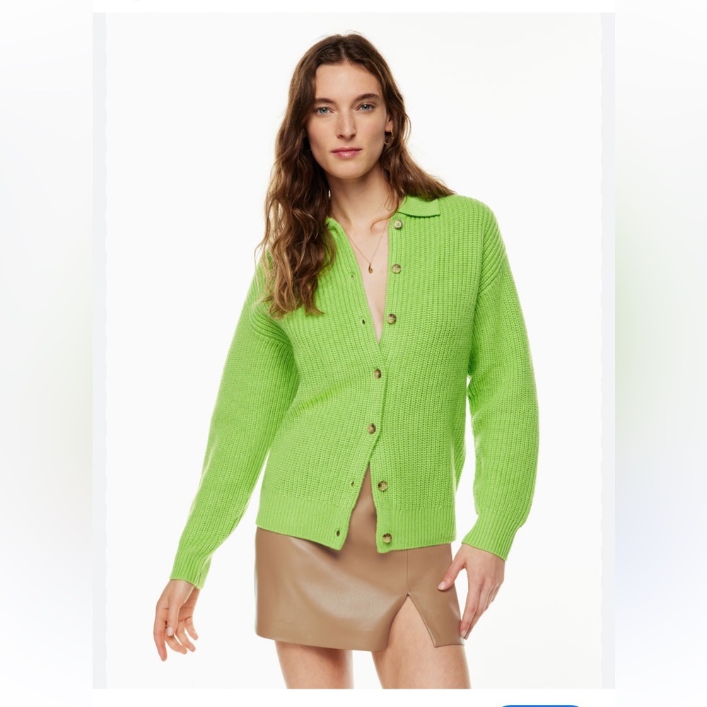 WILFRED CLAUDETTE LIME GREEN 100% MERINO WOOL CARDIGAN SMALL